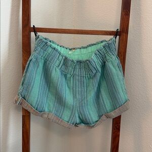 Free People Solar Flare Baja Striped Shorts in Aqua Blue Combo NWOT Size Large